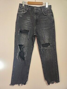 We The Free Tapered Baggy Boyfriend Jeans Distressed Black Grunge Size 29